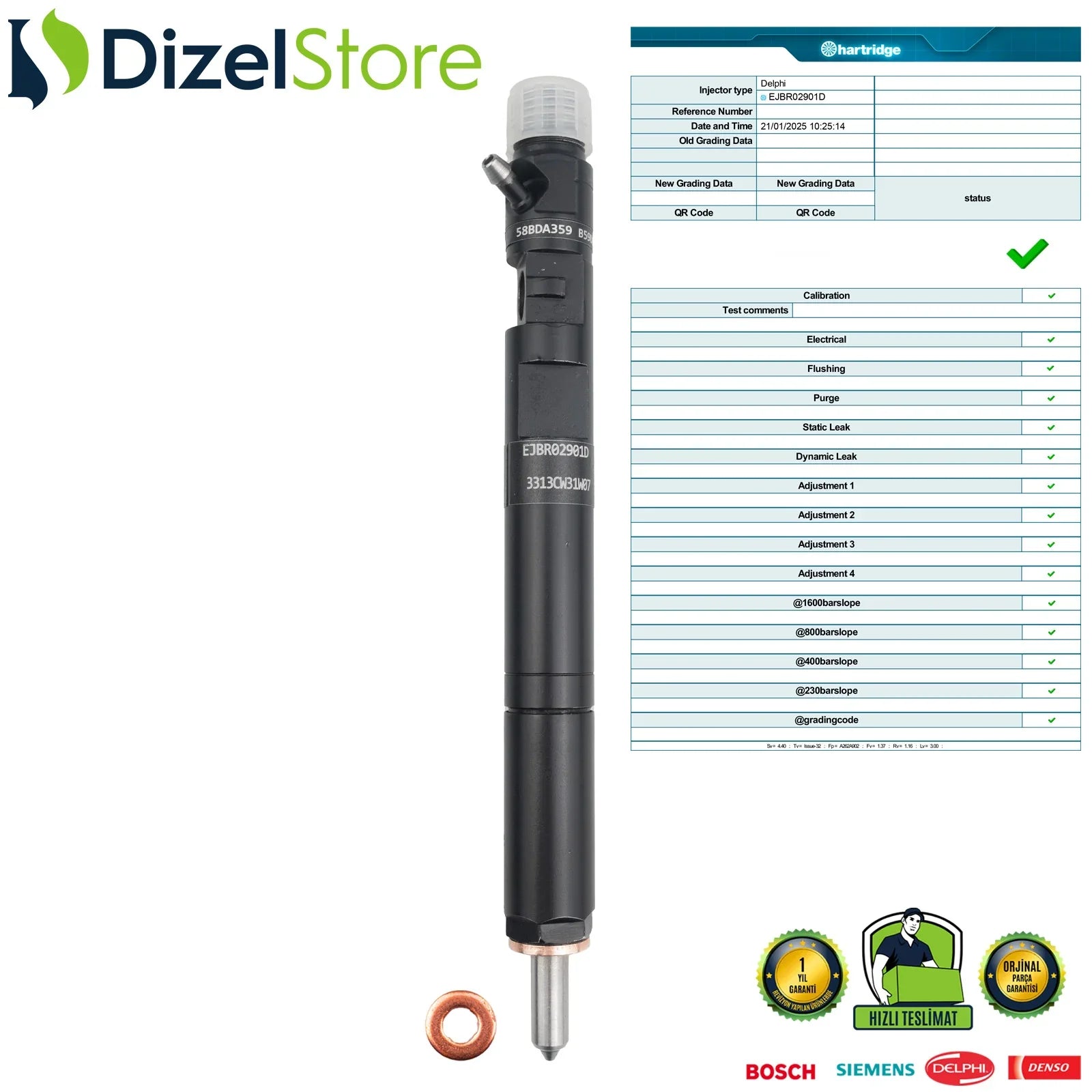 EJBR02901D Delphi Enjektör Hyundai Terracan 2.9 CRDi 33801-4X810 - Dizel Store