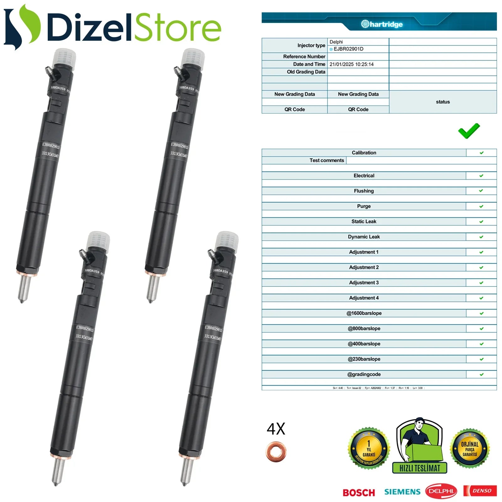 X4 EJBR02901D Delphi Enjektör Hyundai Terracan 2.9 CRDi 33801-4X810 - Dizel Store