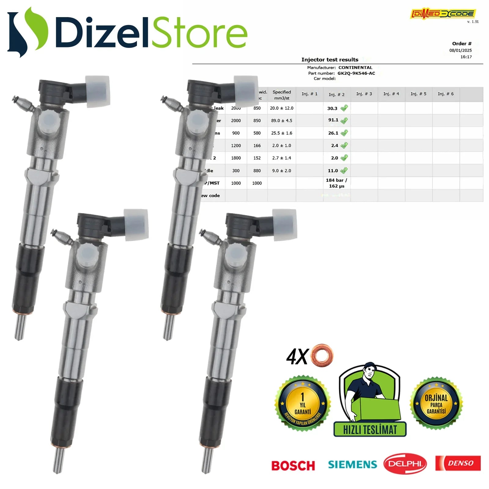 X4 GK2Q-9K546-AC Siemens Enjektör Ford Focus Galaxy Kuga S-Max 2.0 A2C9303500080 - Dizel Store