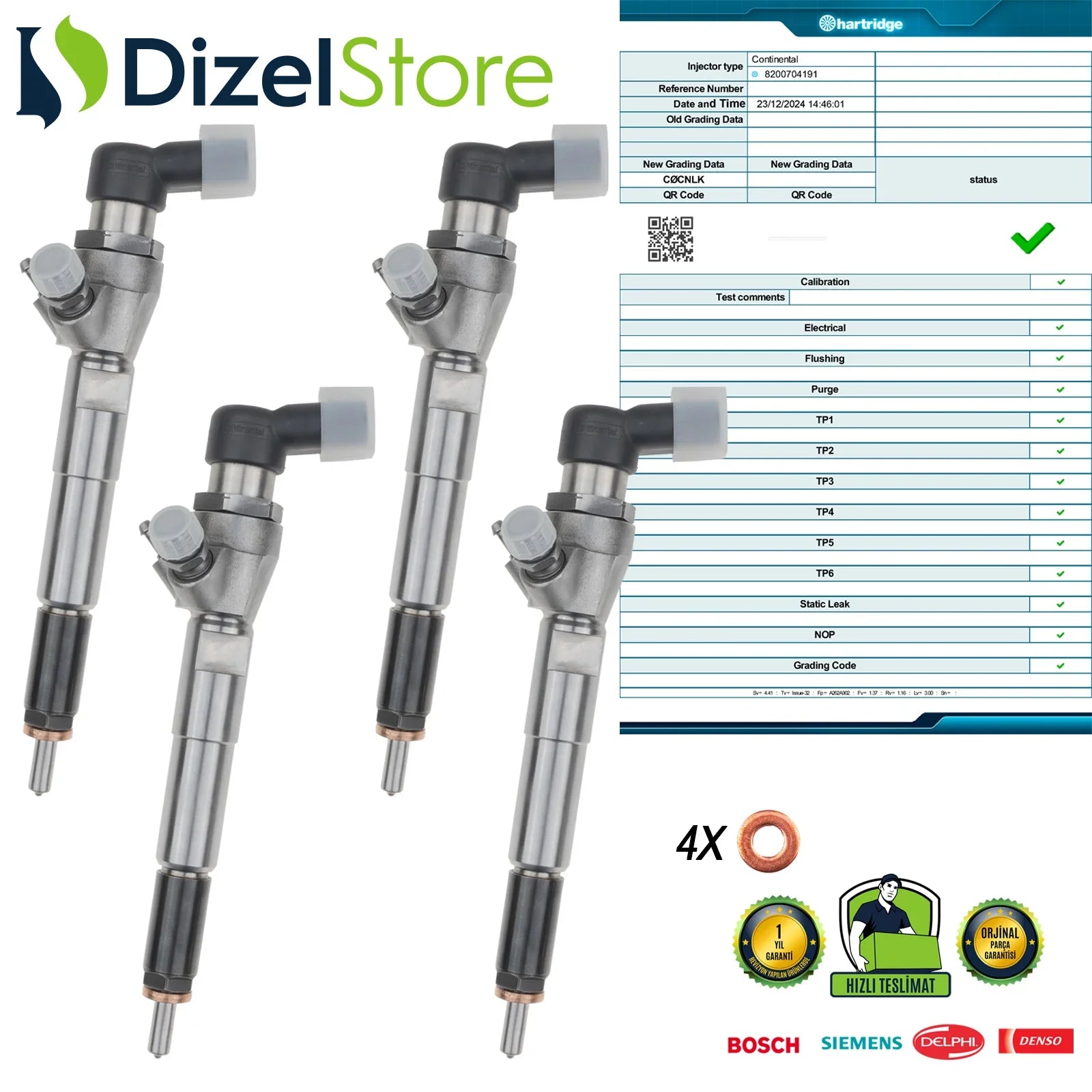 4X H8200704191 Enjektör Citroen Peugeot Renault Clio Nissan Dacia Duster 1.5 dCi 8200903034 - Dizel Store