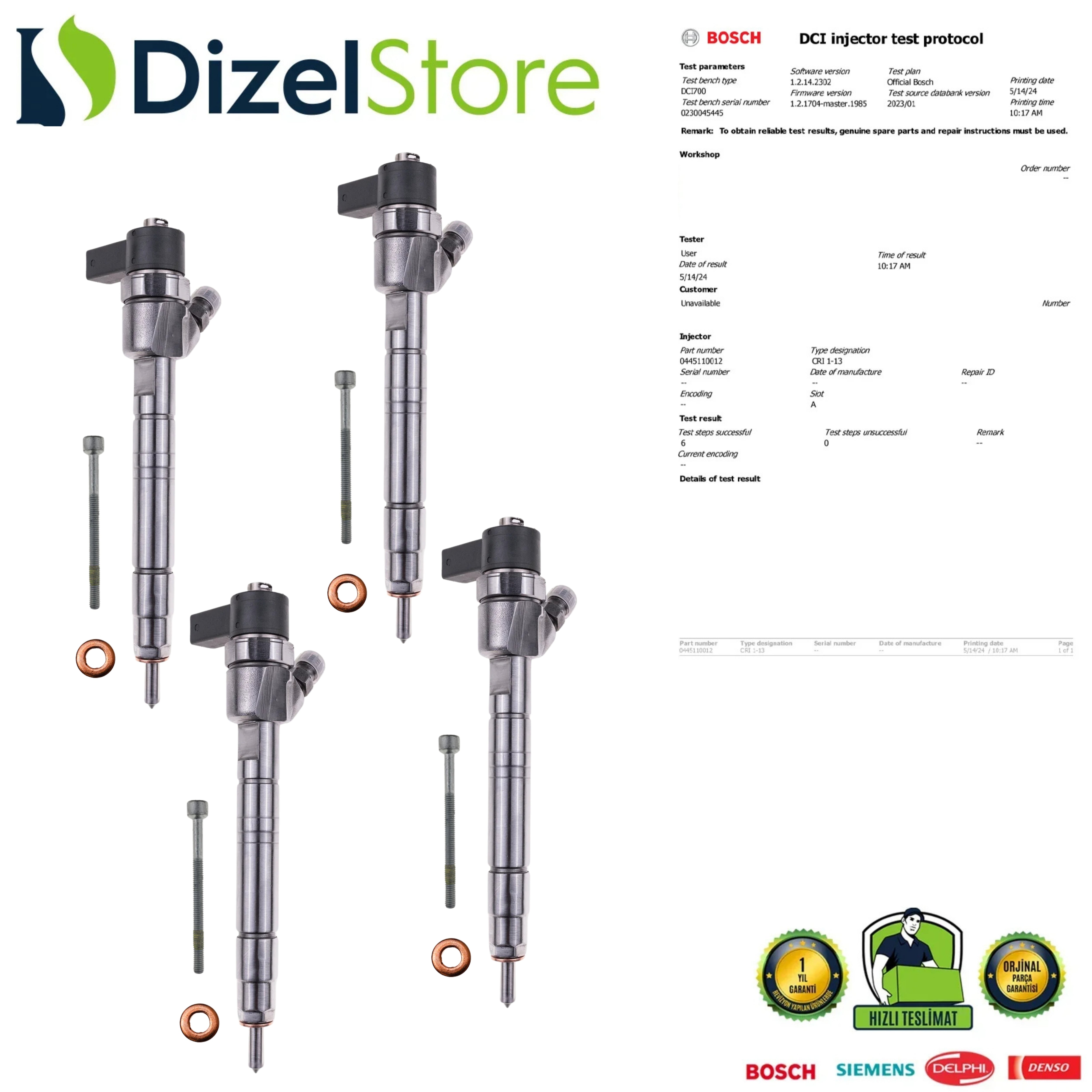 4X 0445110012 Bosch Enjektör Mercedes-Benz vito 2.0-2.2 CDI A6110700587