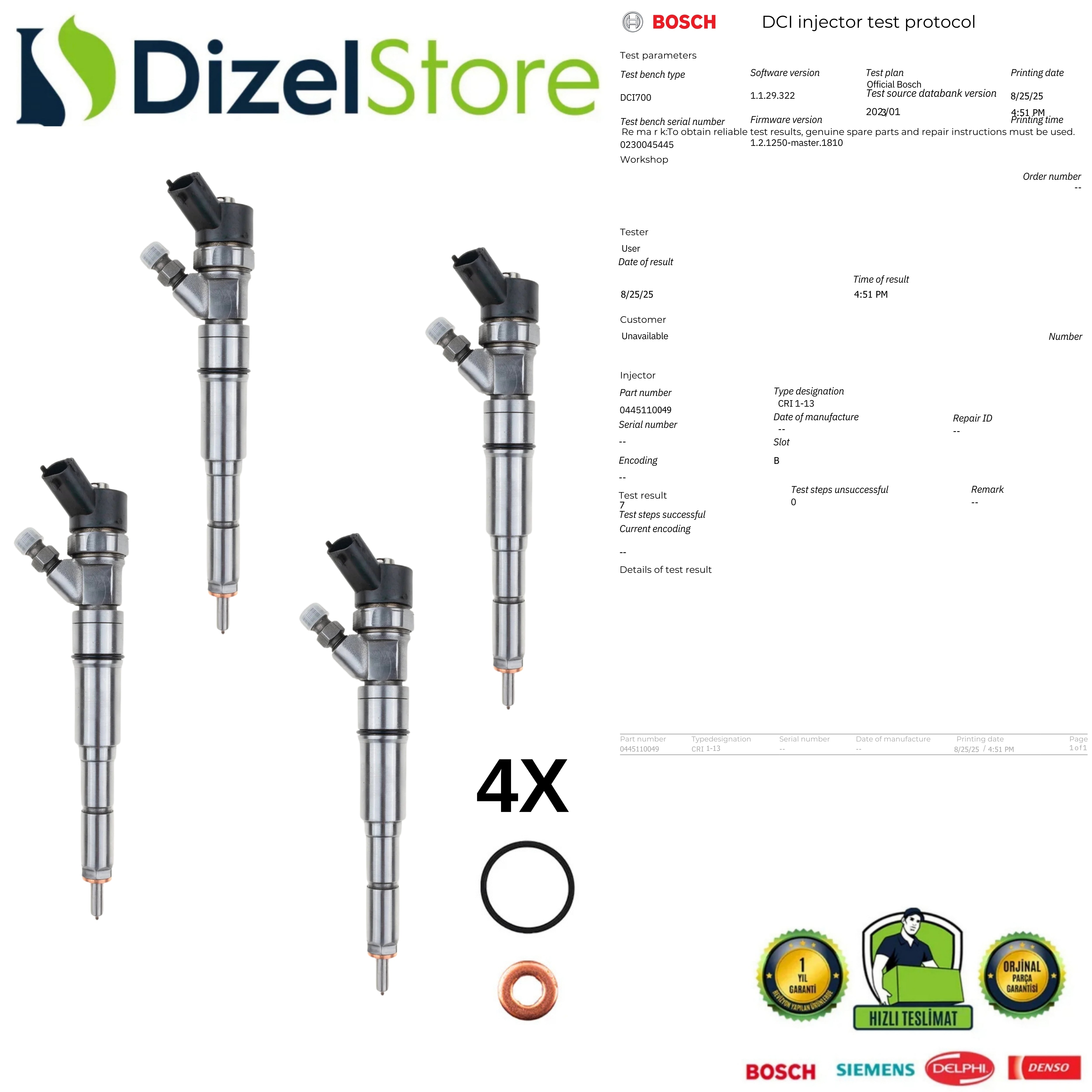 4X Land Rover BMW Enjektör 2.0 Td4 0445110049 93171107