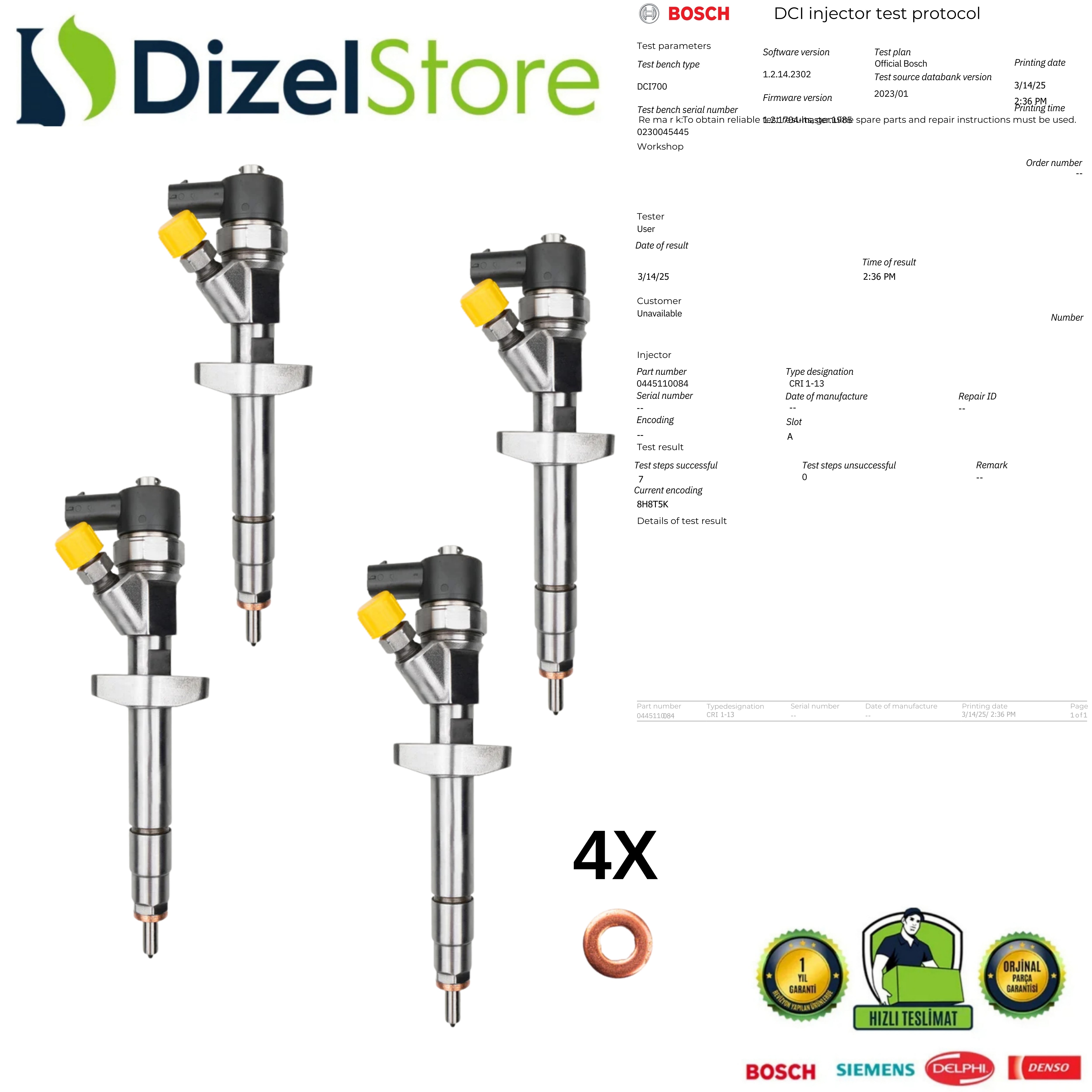 4X Renault Enjektör 2.2 dCi Bosch 0445110084 8200084534