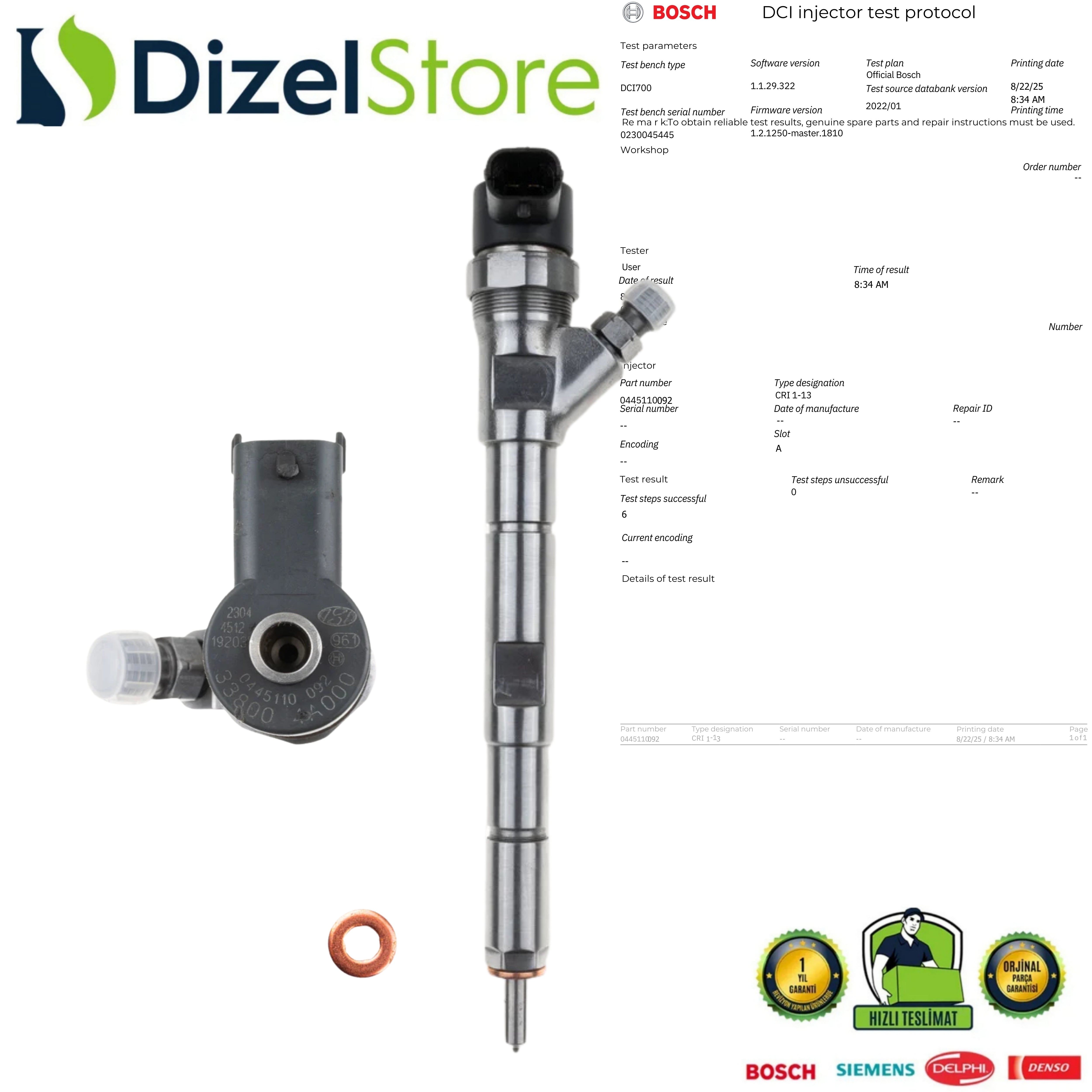 Hyundai Kia Enjektör 2.5 CRDi 0445110092 33800-4A000