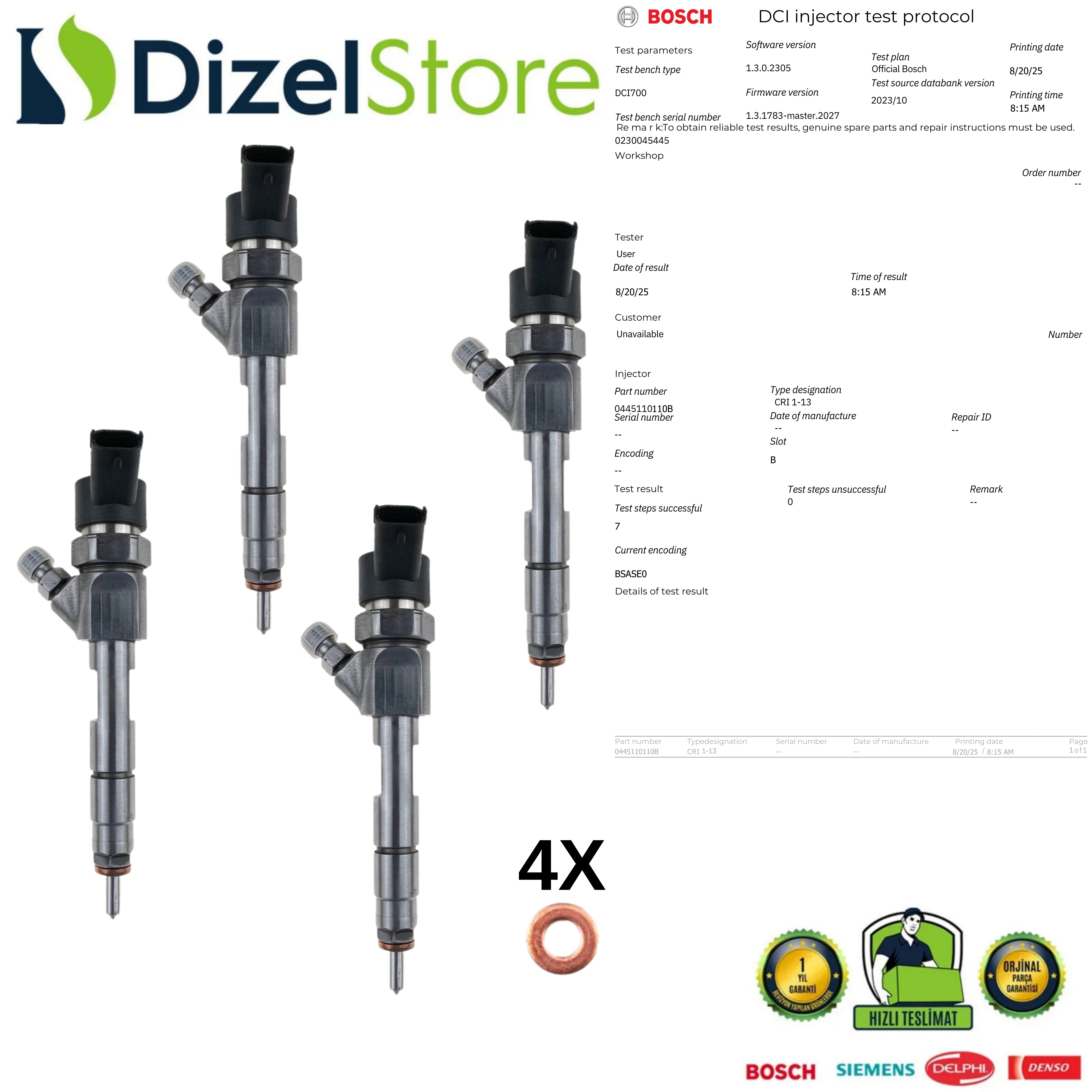 4X Renault Megane Scenic Laguna 1.9DCI Dizel Enjektör 0445110110B