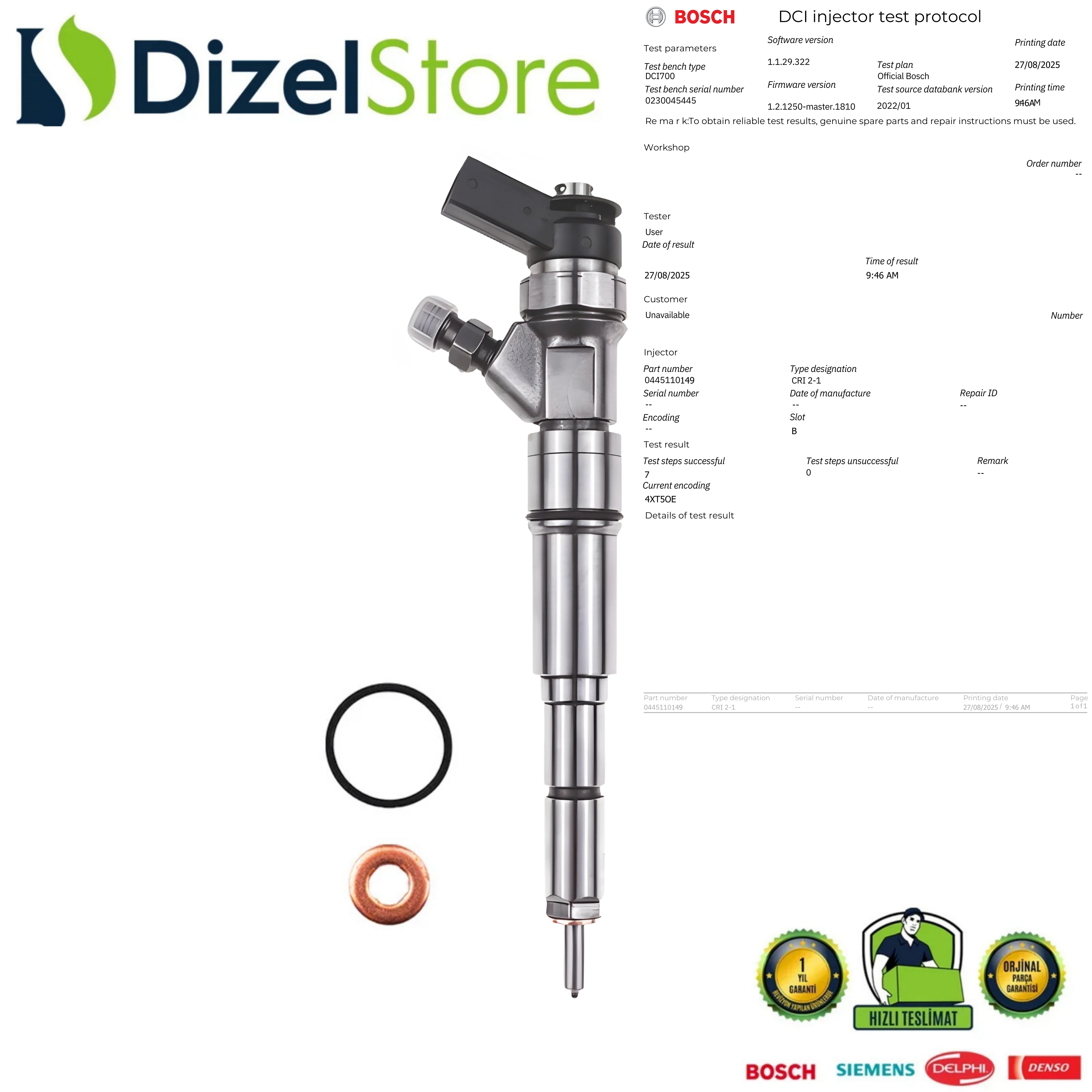BMW E46 318 D ENJEKTÖR 0445110149 13537790630