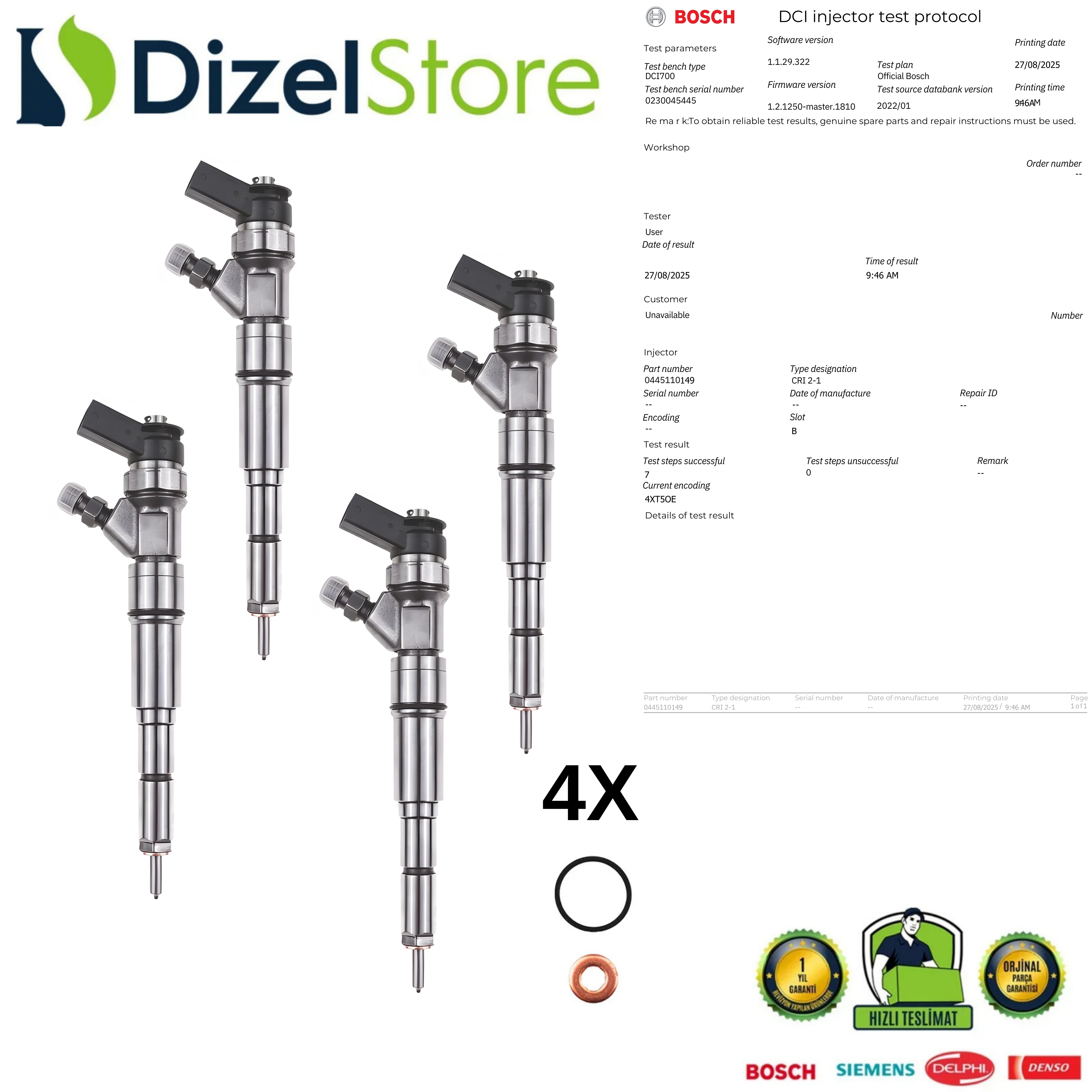 4X BMW E46 318 D ENJEKTÖR 0445110149 13537790630