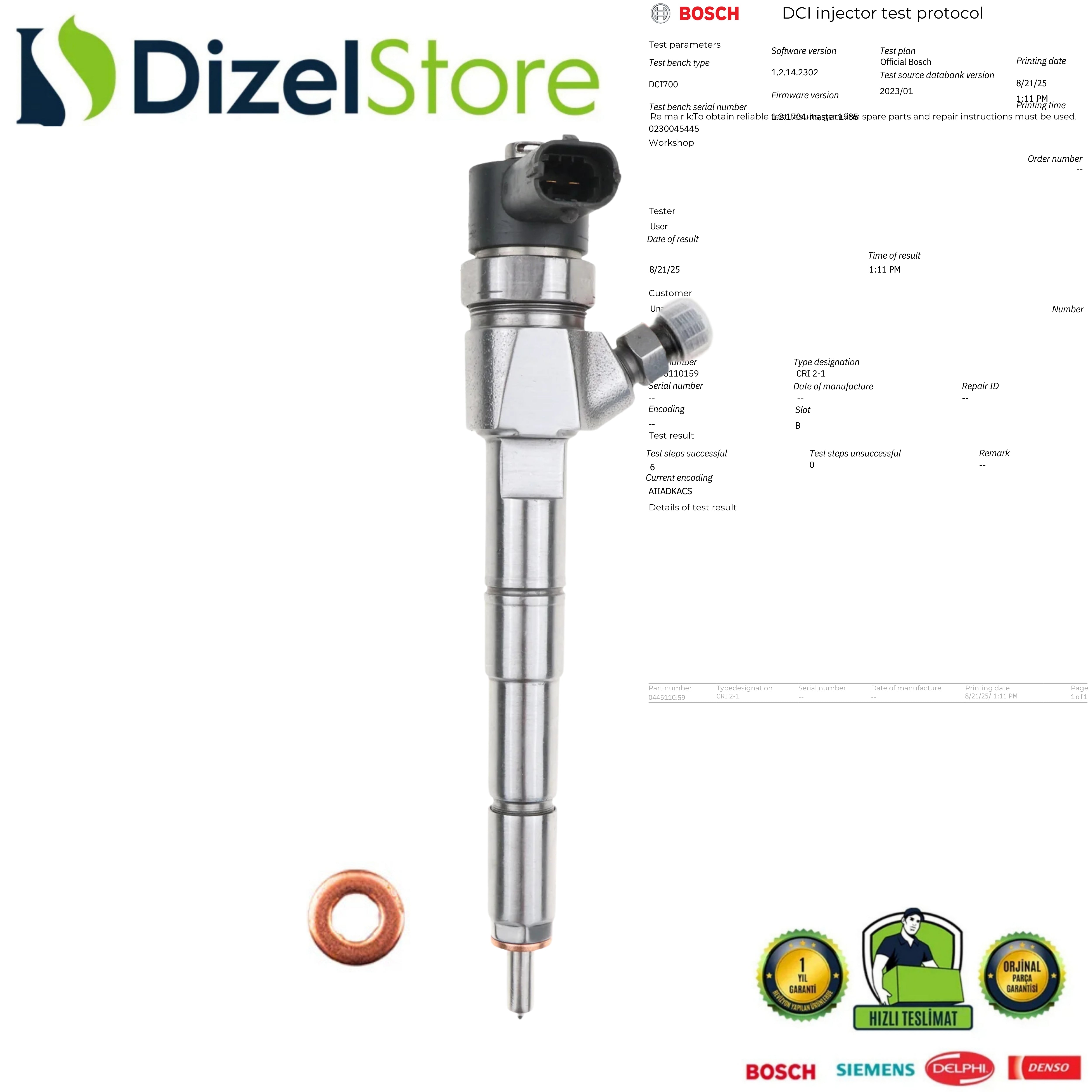 Mercedes Sprinter T3-T4 Enjektör 0445110162 A6470700187