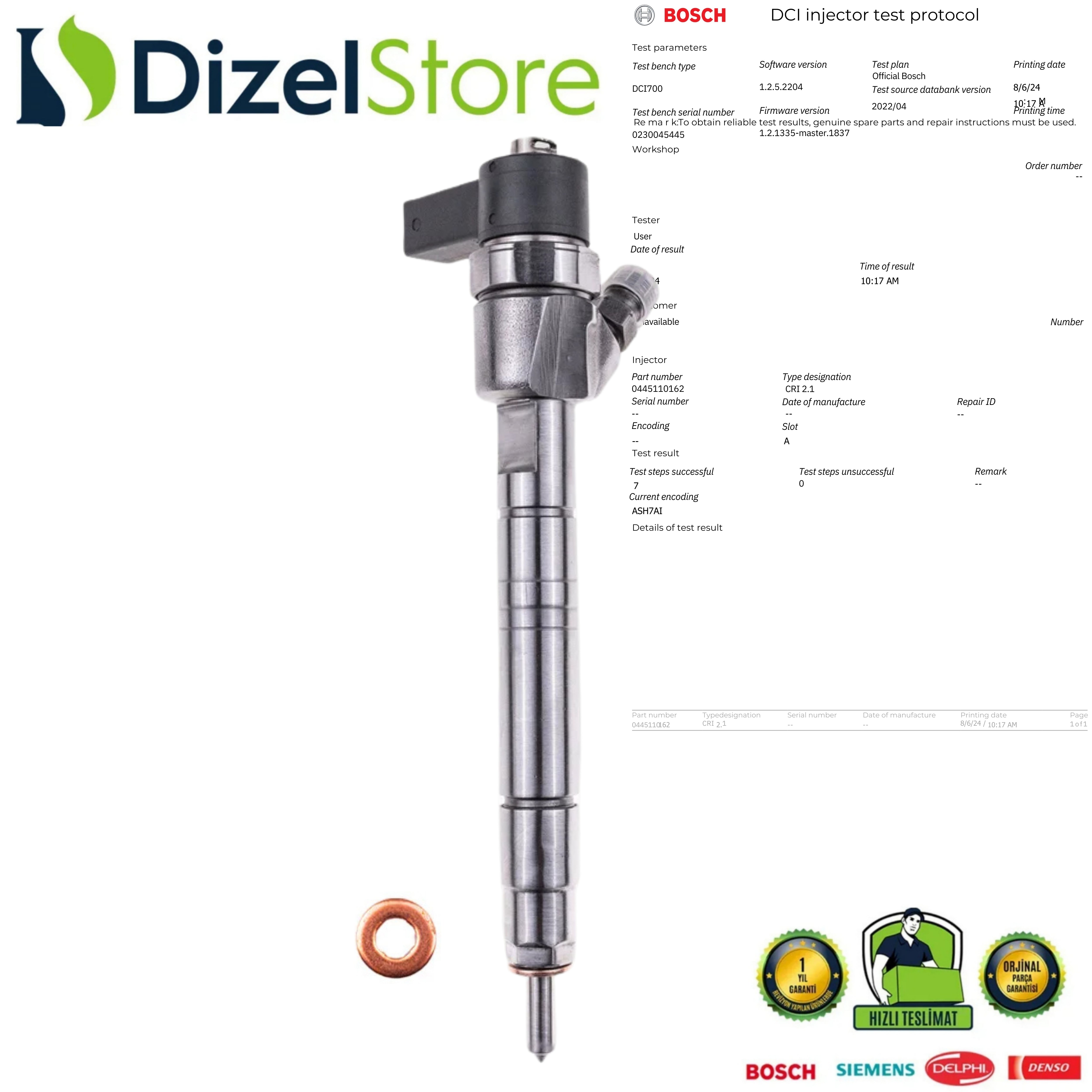 Mercedes Sprinter T3-T4 Enjektör 0445110162 A6470700187