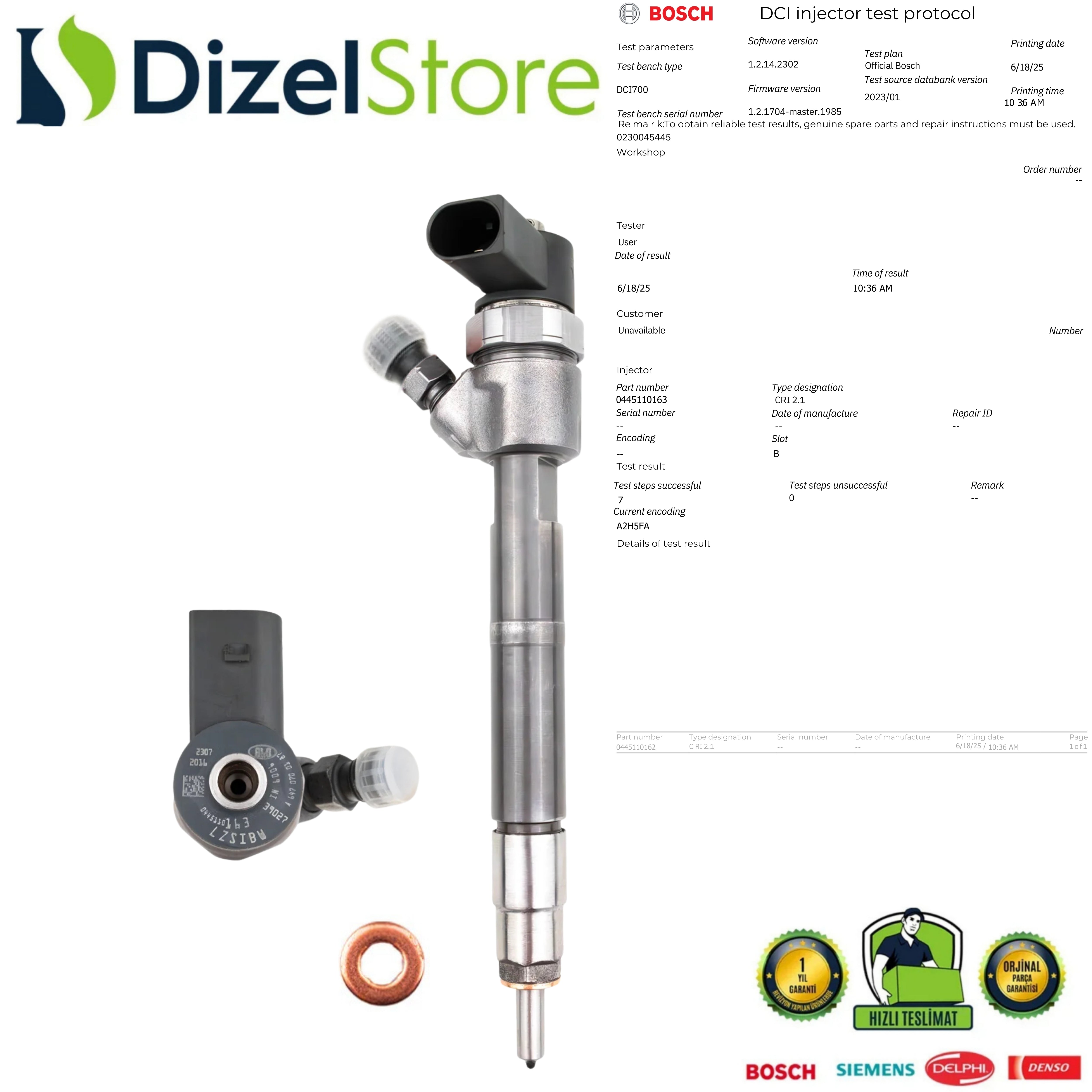 Mercedes Sprinter T3-T4 Enjektör 316 CDI A6470700187 0445110163