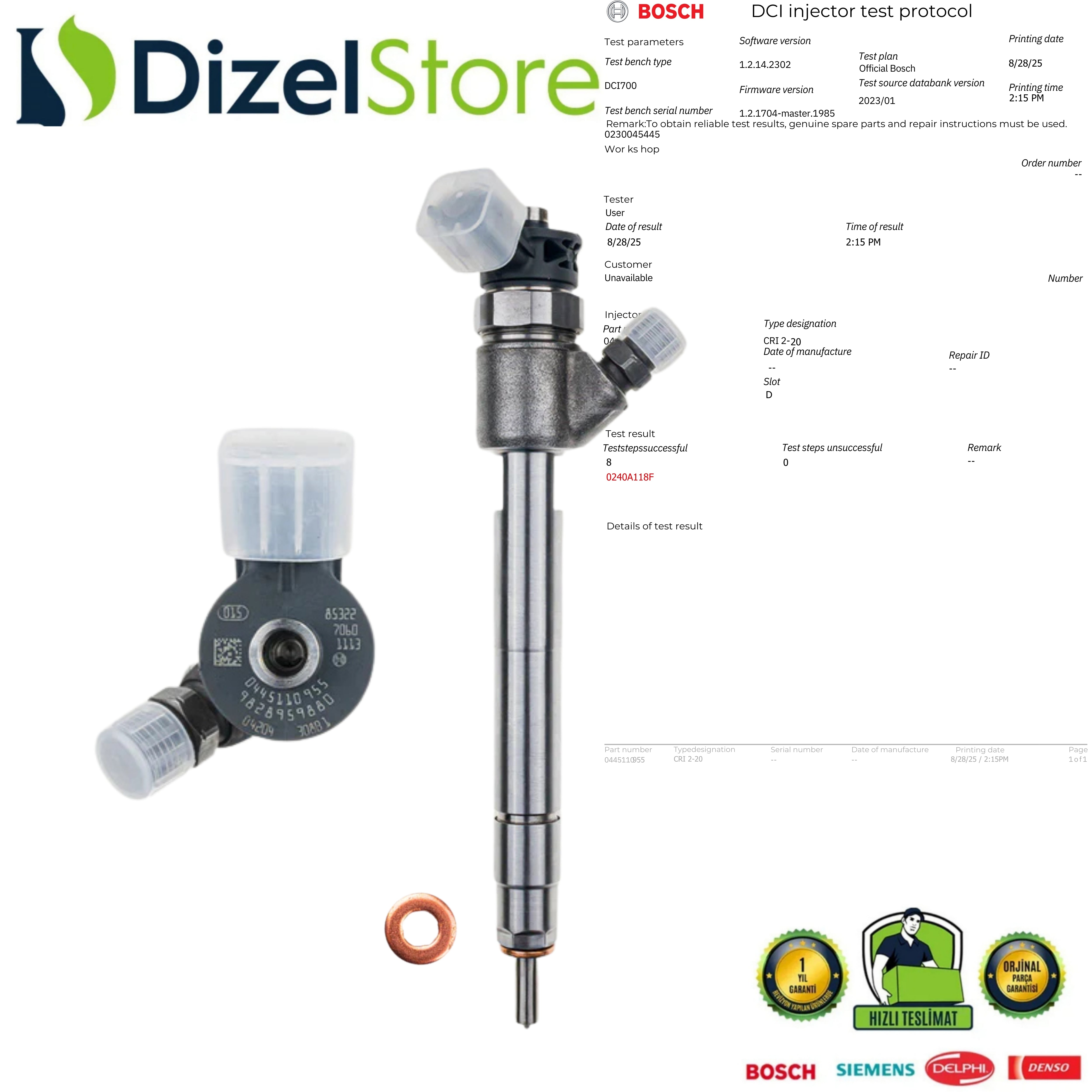 FORD FOCUS PEGOUT CİTRÖEN EURO 6 ENJEKTÖR 0445110955-9820403480