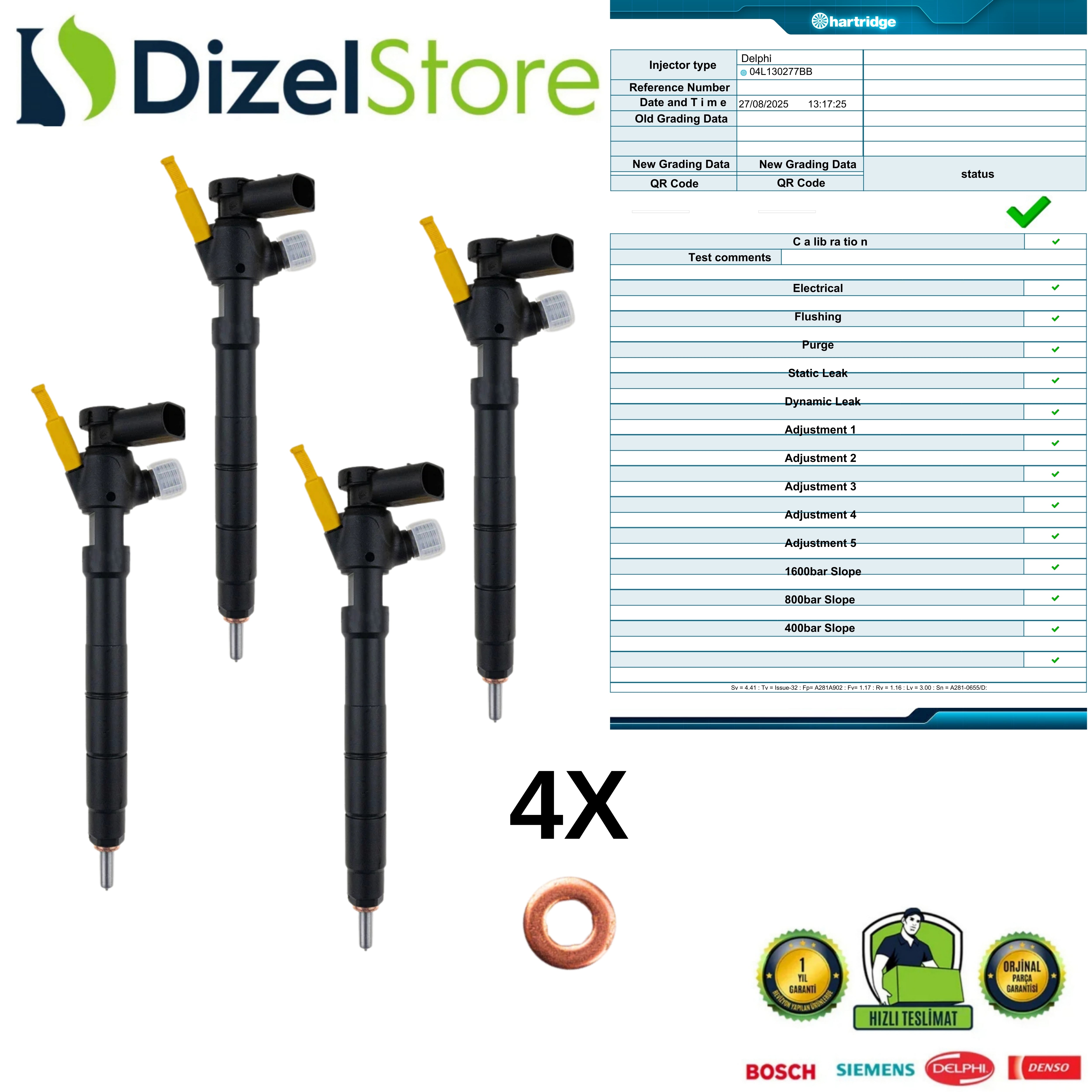 4X VOLKSWAGEN YENİ KASA CRAFTER TRANSPORTER 2.0 TDI ENJEKTÖR 28565337 - 04L130277BB