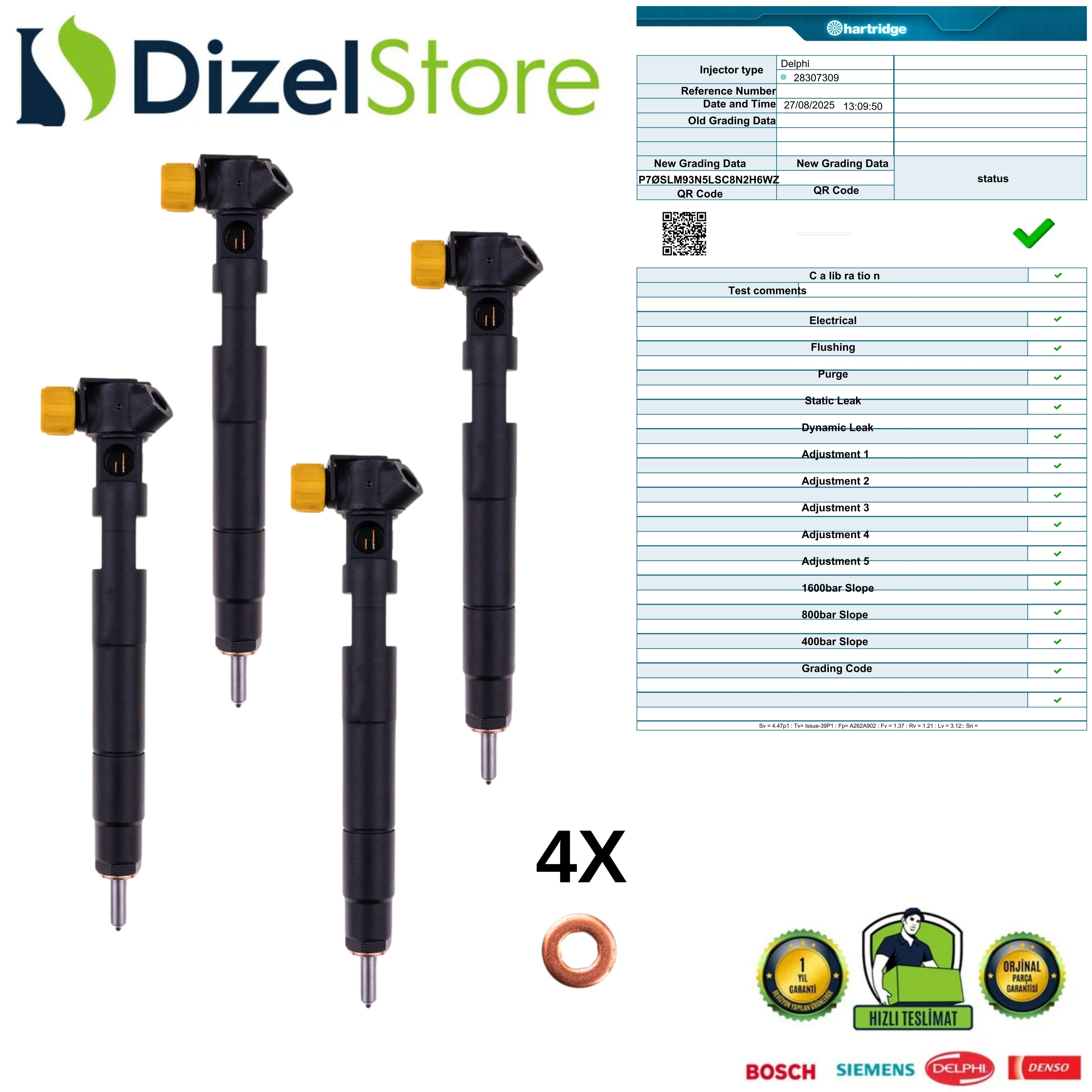 4X MERCEDES SPRINTER EURO 6 DELPHİ ENJEKTÖR 28307309 - A6510703087