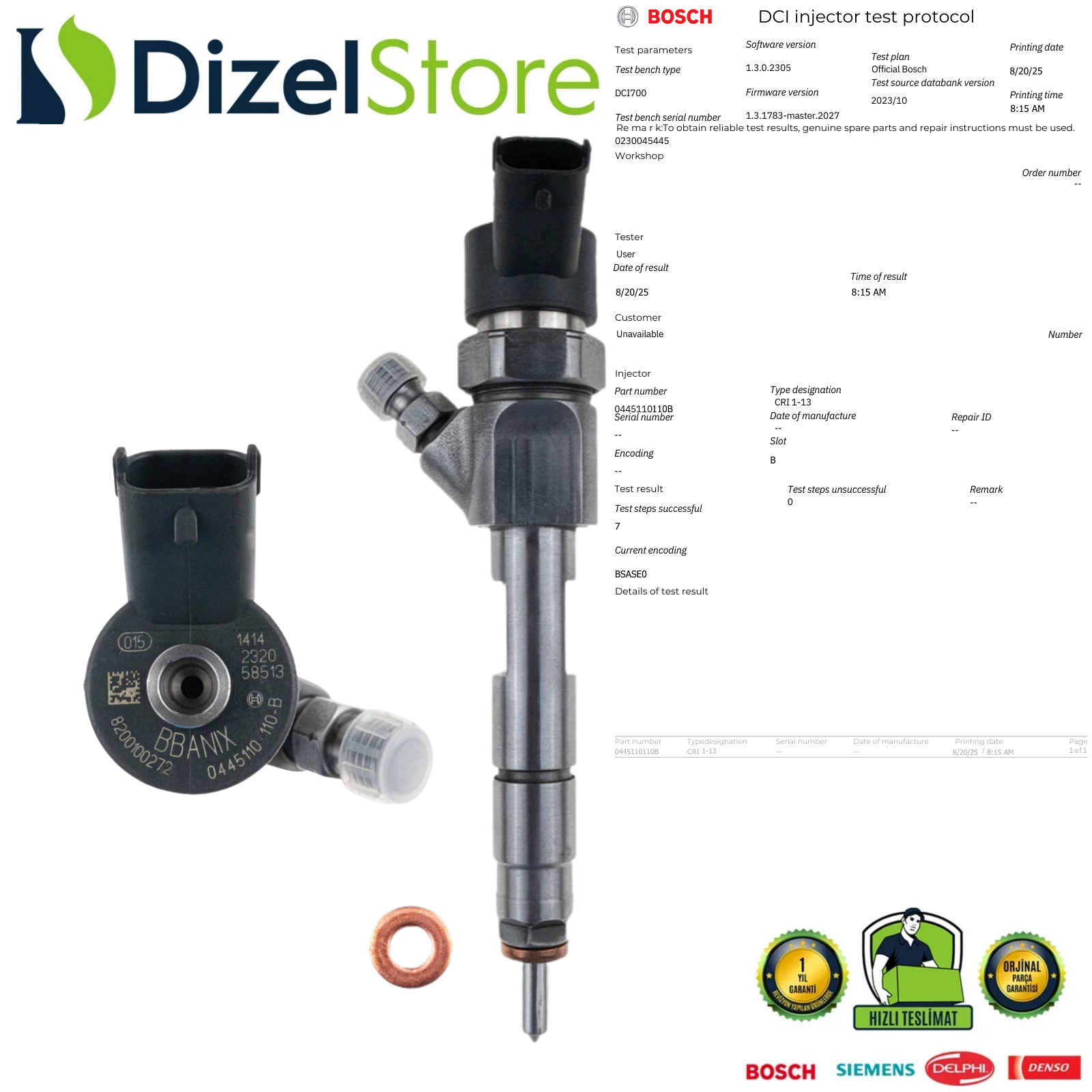 Renault Megane Scenic Laguna 1.9DCI Dizel Enjektör 0445110110B